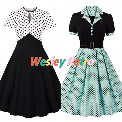 赫本风小众复古波点大摆裙