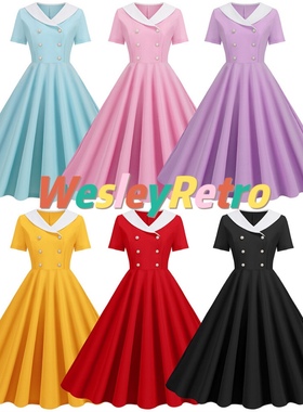 赫本小众复古派对港风年代感纯色气质女装显瘦表演舞蹈大摆连衣裙