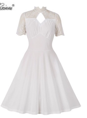 法式小众复古大码女装港风性感气质优雅白色收腰大摆中长连衣裙夏