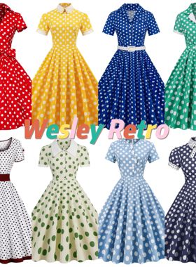 赫本气质复古派对显瘦年代少女感港风小众波点年会表演舞蹈连衣裙