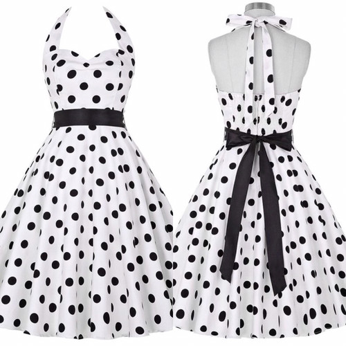 港风复古波点年代感派对大摆裙