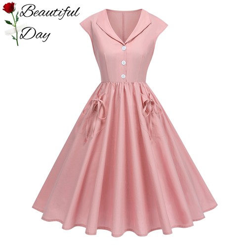 法式复古气质纯色显瘦港风年代感短袖V领女装舞蹈表演派对连衣裙