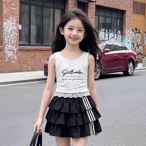 女童装夏季韩系蕾丝坎袖背心上衣