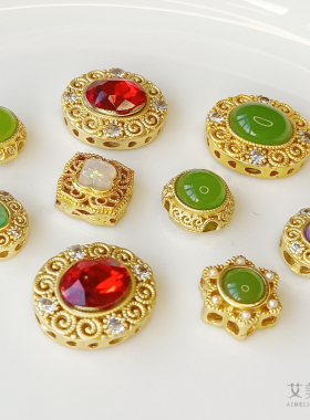 SJ33吊坠隔珠手工diy制作手项链挂件小饰品材料配件镂空沙金 烧蓝