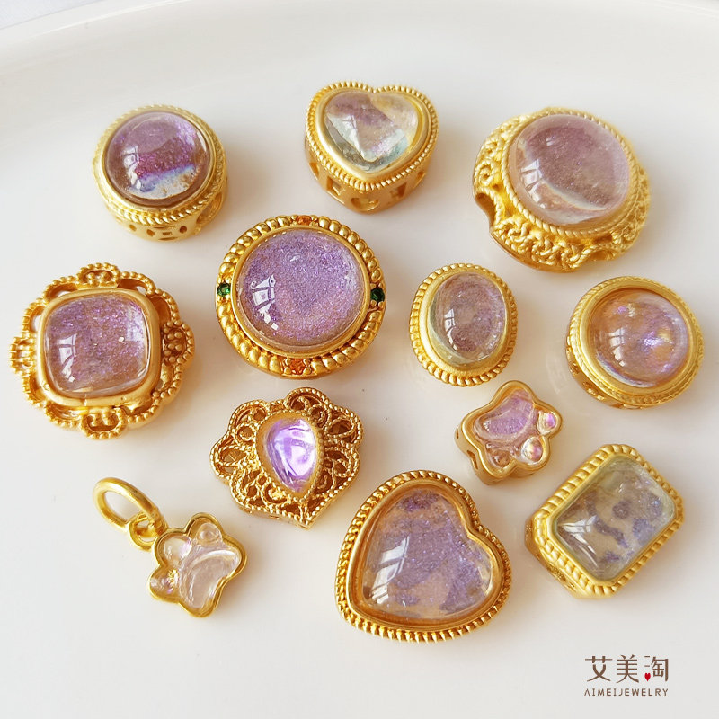 古法沙金星空蓝紫色流沙饰品配件编织镶嵌钻 石项手链串隔散珠diy