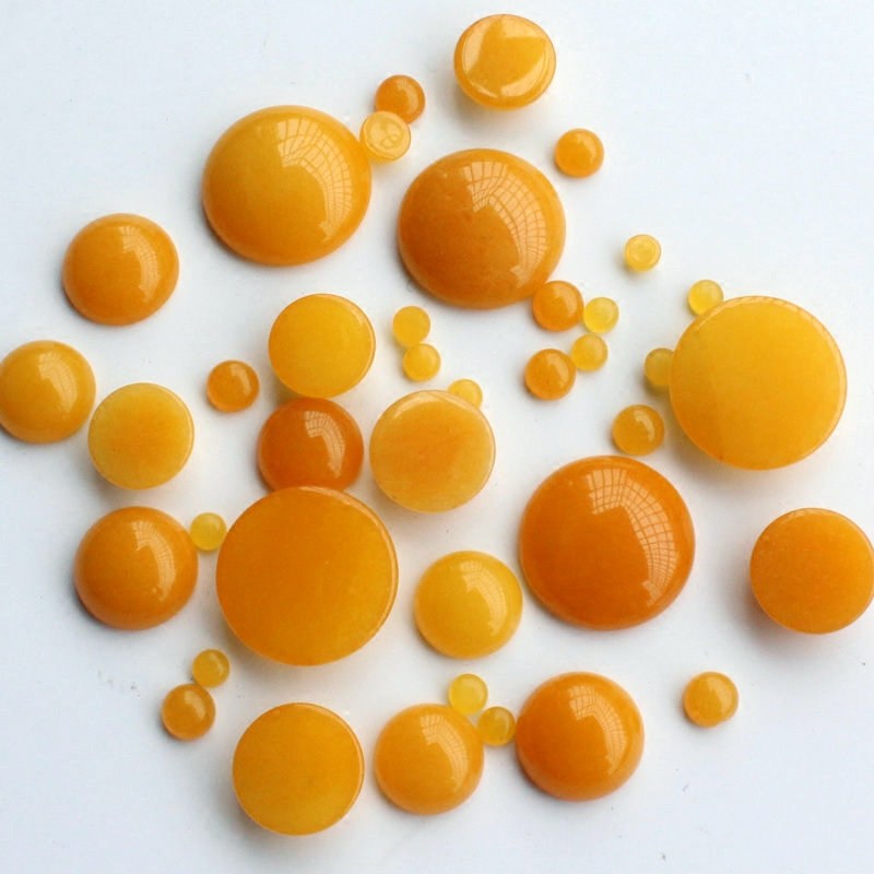 黄玉色4-6-8-12-14-20mm天然汉白玉加色圆戒面贴片 diy饰品配饰