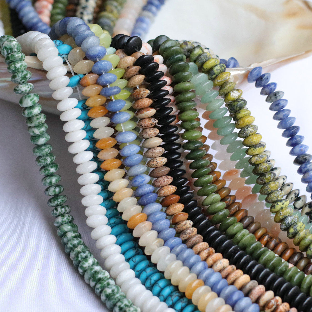 4*8mm碟片珠算盘珠天然图画石橄榄玉东陵玉隔珠隔片 diy饰品配件