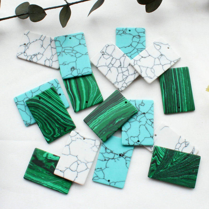 20*30mm单孔长方块长方片 白松孔雀石蓝松石吊片 首饰diy用品配件