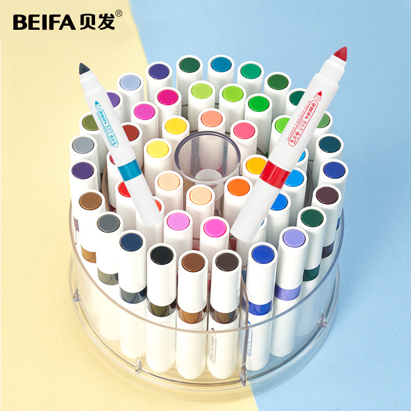 贝发可水洗水彩笔48色蛋糕塔造型马克笔儿童小学生画笔无毒易洗温和亲肤48支组合装美术绘画涂鸦专用动漫设计