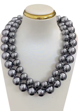 深灰色高端贝壳真大珍珠12mm14mm项链妈妈项链串链奢华定制款式