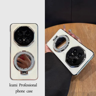 闪粉补妆镜支架适用华为mate60rs非凡大师手机壳高档mateX3电镀皮质X5保护套防摔M50小众气质不撞款pura70女