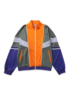 李宁巴黎时尚装系列刺绣logo拉链撞色针织夹克外套男款AFDN455