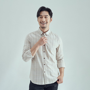 男士时尚休闲男格子衬衫时尚长袖修身衬衫228-CS27-P20
