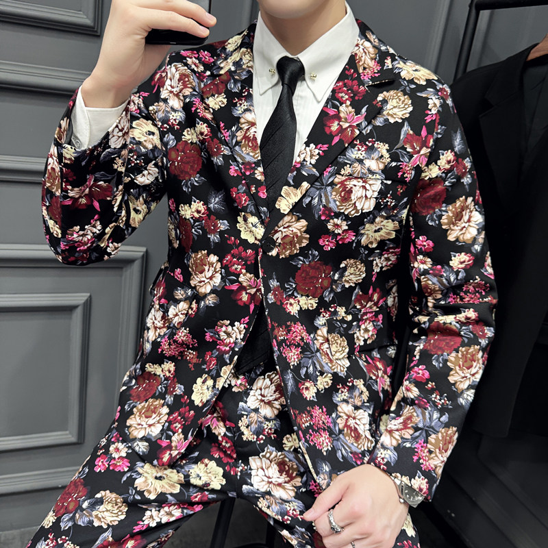 男士潮精棉弹力活性印花西服西装228-1151西服P70。1152裤子P50,男装西服套装,星座228