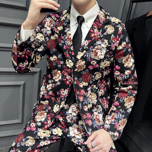 男士潮精棉弹力活性印花西服西装228-1151西服P70。1152裤子P50图片