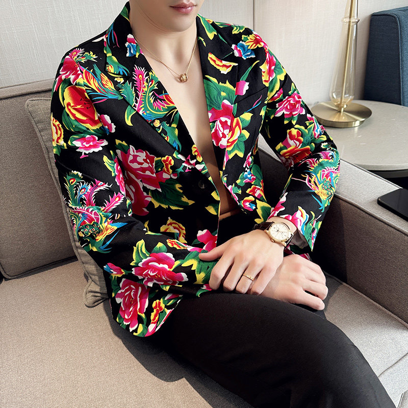 男士潮休闲东北大花西服套装228-西服1132-P55西裤1134-P38图片