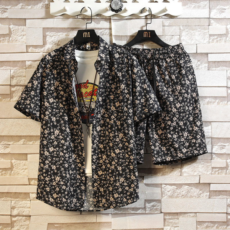 男士裤子纯棉上衣大部分纯棉套装沙滩短袖短裤228-6301-P60，男装休闲套装，星座228