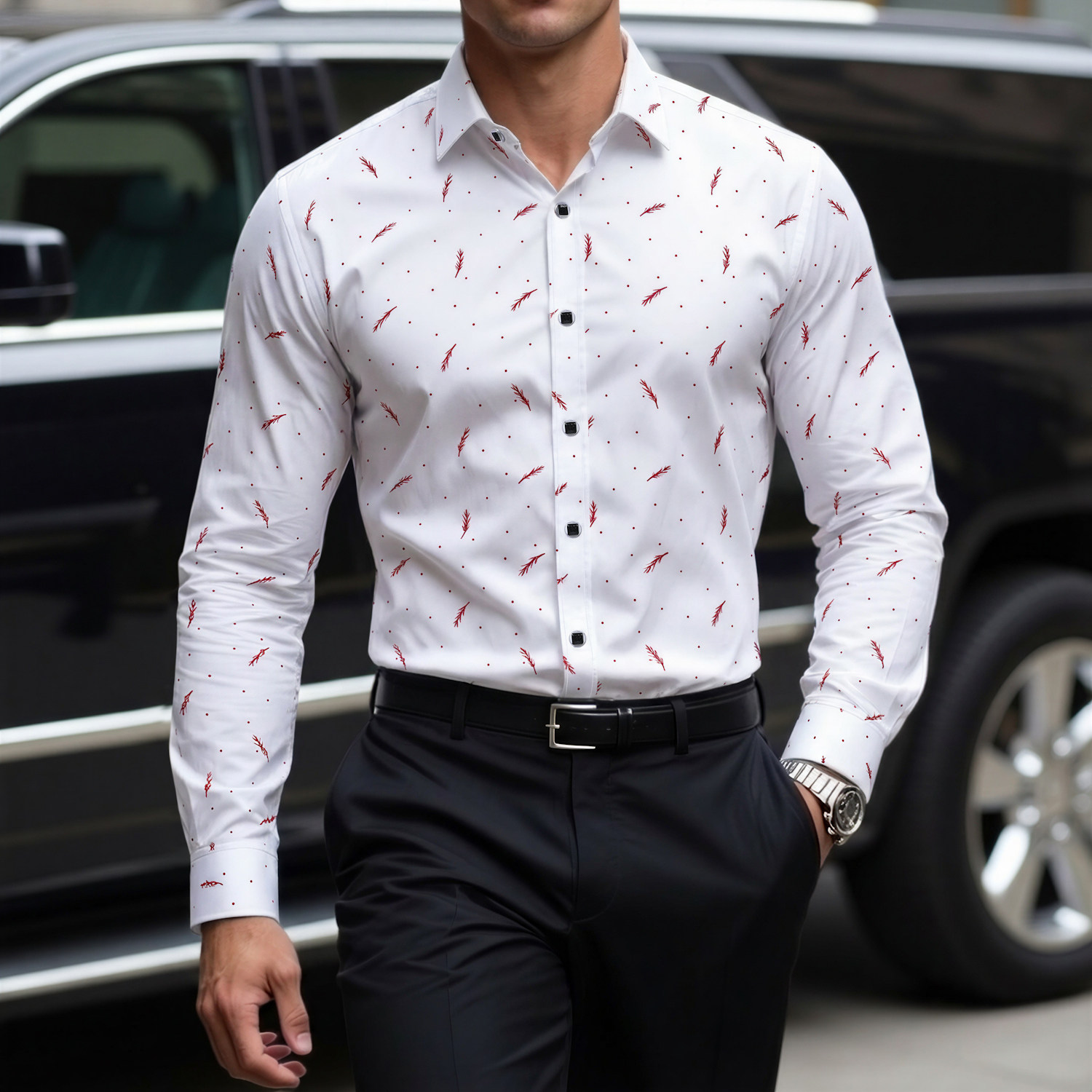 男士春秋休闲羽毛花色打底长袖衬衫228-CS58-P15，男装T恤，星座228