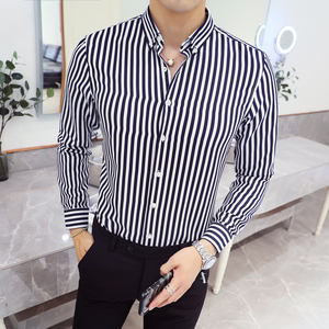 新款男士条纹衬衣长袖潮流衬衫衬衣228-1013-P18图片