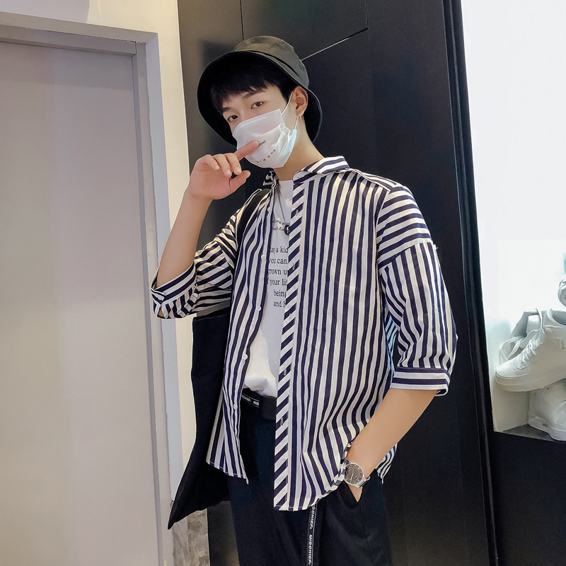 男士新款七分袖男士修身条纹衬衫228-102-P10,男装衬衫,星座228