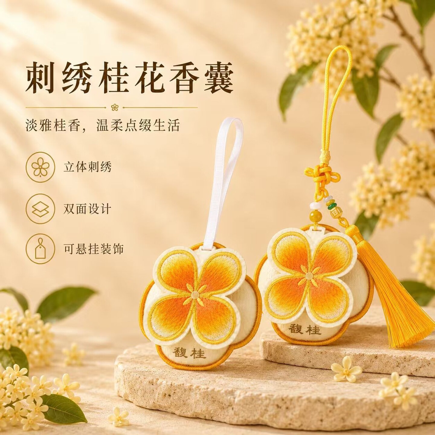 2026新款立体刺绣桂花香囊挂件