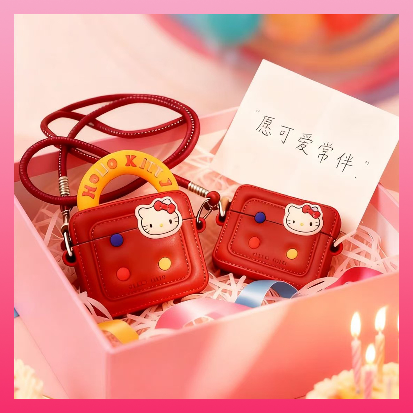 可爱kt猫手提斜挎包适用Airpods4保护套3苹果pro耳机软壳二代无线蓝牙1第三代aipods2代硅胶5五代4四代防摔壳