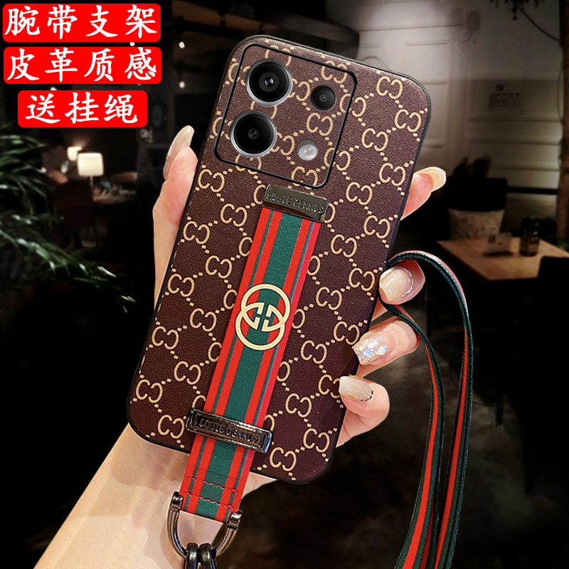 适用 小米k70红米k80真皮note14皮质 note13保护pro+手机壳k60外壳k50腕带e至尊版 k40套冠军硅胶套s欧美支架