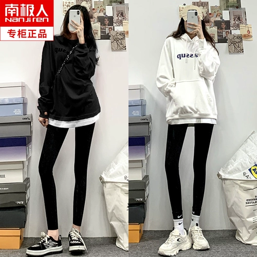 Акула, осенние леггинсы, демисезонные штаны, утягивающий пояс на талию, черное флисовое белье для коррекции формы бедер, в обтяжку