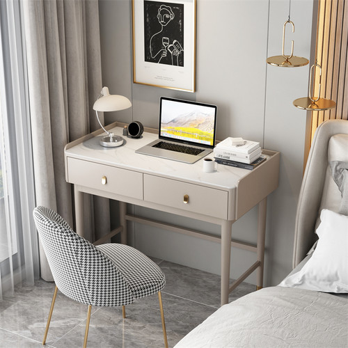 卧室实木书桌家用小户型床边电脑桌现代简约桌子床头高级轻奢岩板