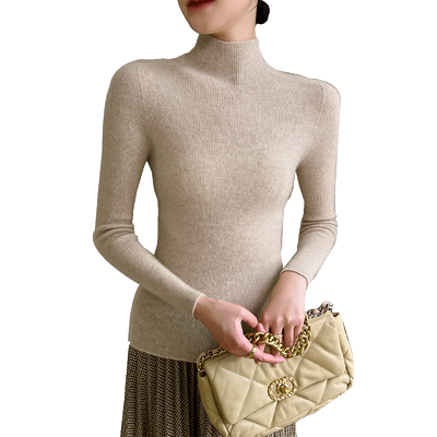 100纯山羊绒半高领修身套头长袖秋冬新款一线成衣针织打底毛衣女