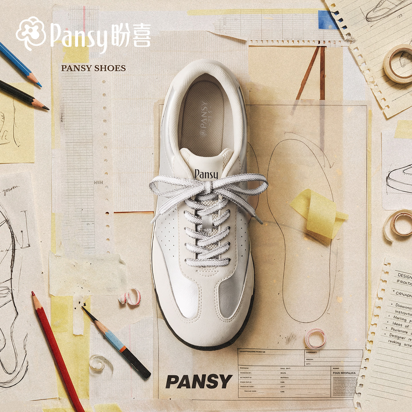 Pansy盼喜银色德训鞋女2026秋季新款透气轻便休闲鞋不累脚平底鞋
