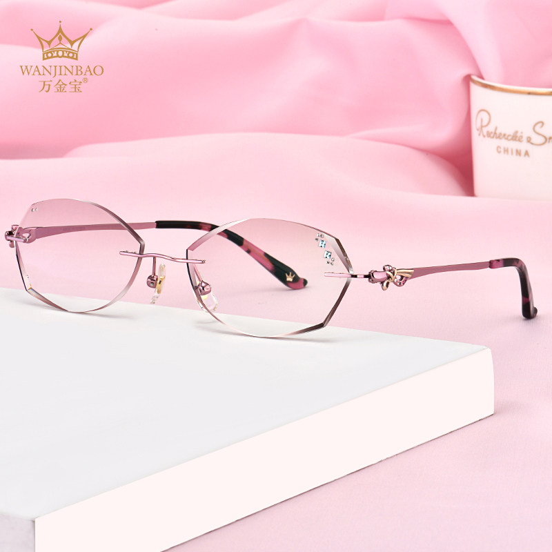 万金宝商务无框钻石切边轻盈眼镜w8807