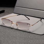 万金宝无框切边眼镜定制度数近视抗辐射金色W2195