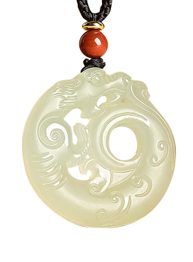 男士情侣玉佩镂空带证书龙吊坠