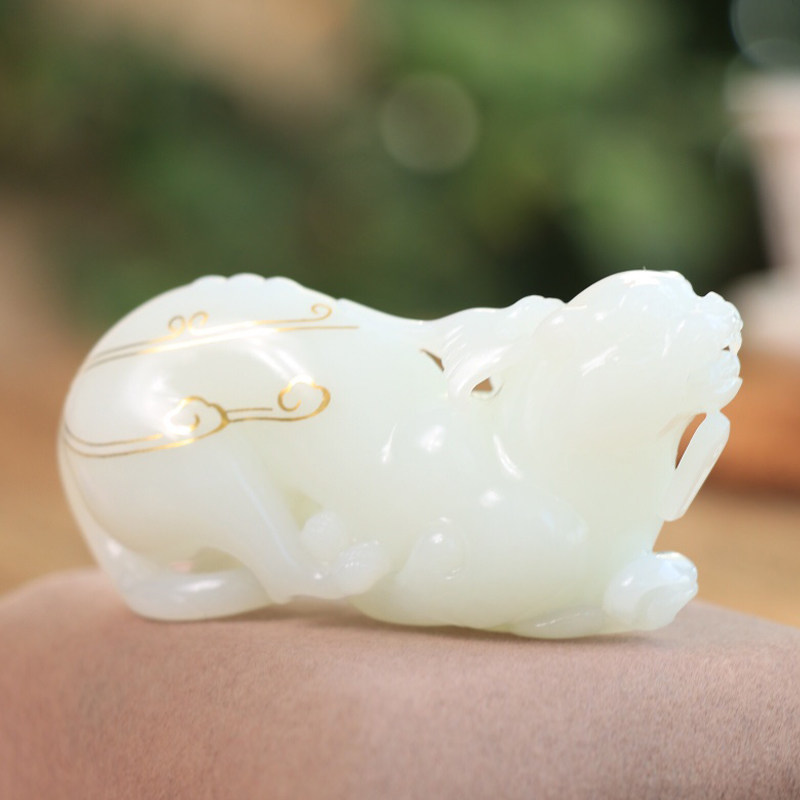 天然新疆和田玉貔貅手把件男士款把玩件羊脂白玉皮休玉石文玩108g