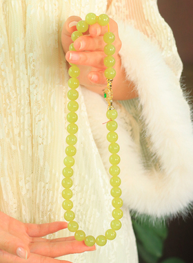 新疆和田玉若羌黄口项链单珠约12mm送妈妈生日礼物女款多圈手饰