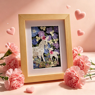 成品树叶粘贴画押花画装饰画田园风春夏秋冬森林金鱼马父亲节礼物