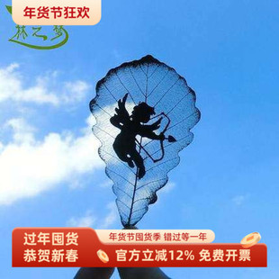 爱神丘比特青冈叶雕真树叶标本画书签情人节圣诞节礼物表白创意