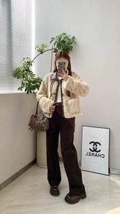 韩系小香风翻领2025新款皮草外套女短款貂毛小个子环保仿皮毛一体