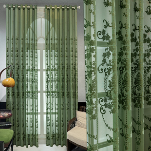 窗帘2026新款透光法式罗马墨绿色提绒纱帘卧室客厅阳台定制轨道