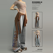ROKBBK－K 布韩辣妹腰带女爵士跳舞潮牌嘻哈hiphop运动女休闲长裤