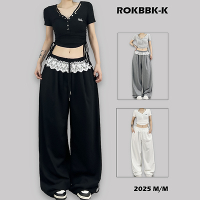 ROKBBK-K/布韩街舞潮牌运动裤女夏季宽松休闲蕾丝嘻哈爵士舞长裤
