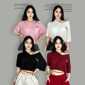 kpop性感跳舞短袖 ROKBBK K布韩街舞潮牌V领辣妹系腰慵懒罩衫 女
