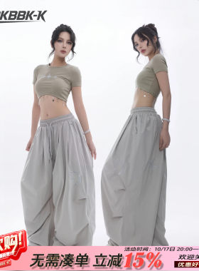 女韩美式速干垂感阔腿工装裤