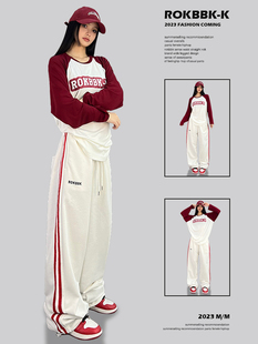 女宽松嘻哈jazz白长裤 ROKBBK－K 布韩街舞潮牌hiphop爵士舞运动裤