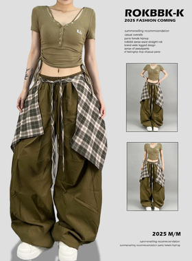 ROKBBK-K/布韩街舞潮牌军绿色运动裤女宽松休闲jazz爵士舞长裤