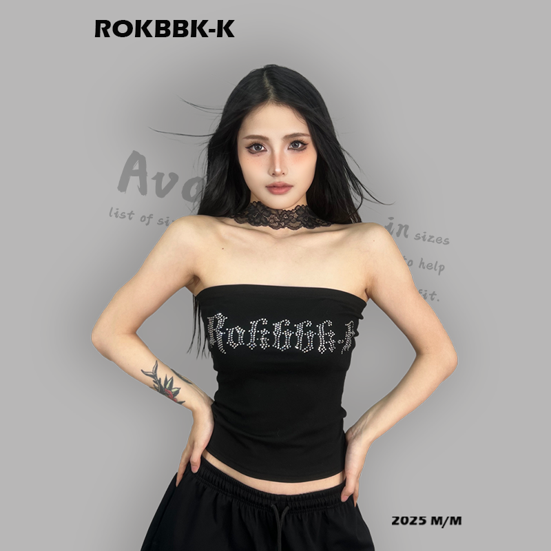 ROKBBK-K/布韩街舞潮牌夏季烫钻抹胸女修身辣妹休闲爵士舞背心