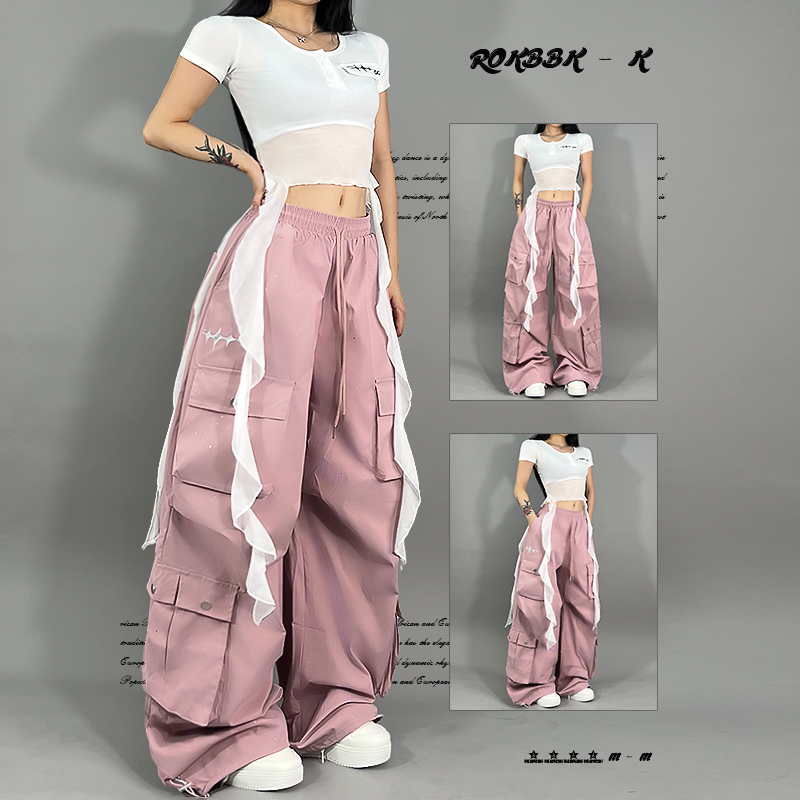 ROKBBK-K布韩街舞潮牌设计感细闪工装宽松休闲女运动长裤爵士舞