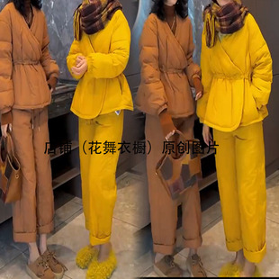 收腰保暖外套上衣休闲裤 网红爆款 新款 女2025年冬季 两件套 棉服套装