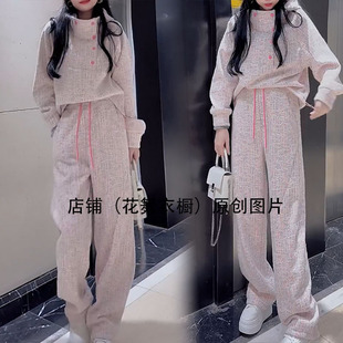 慵懒风连帽卫衣套装女秋冬加绒加厚阔腿裤休闲两件套运动时尚个性